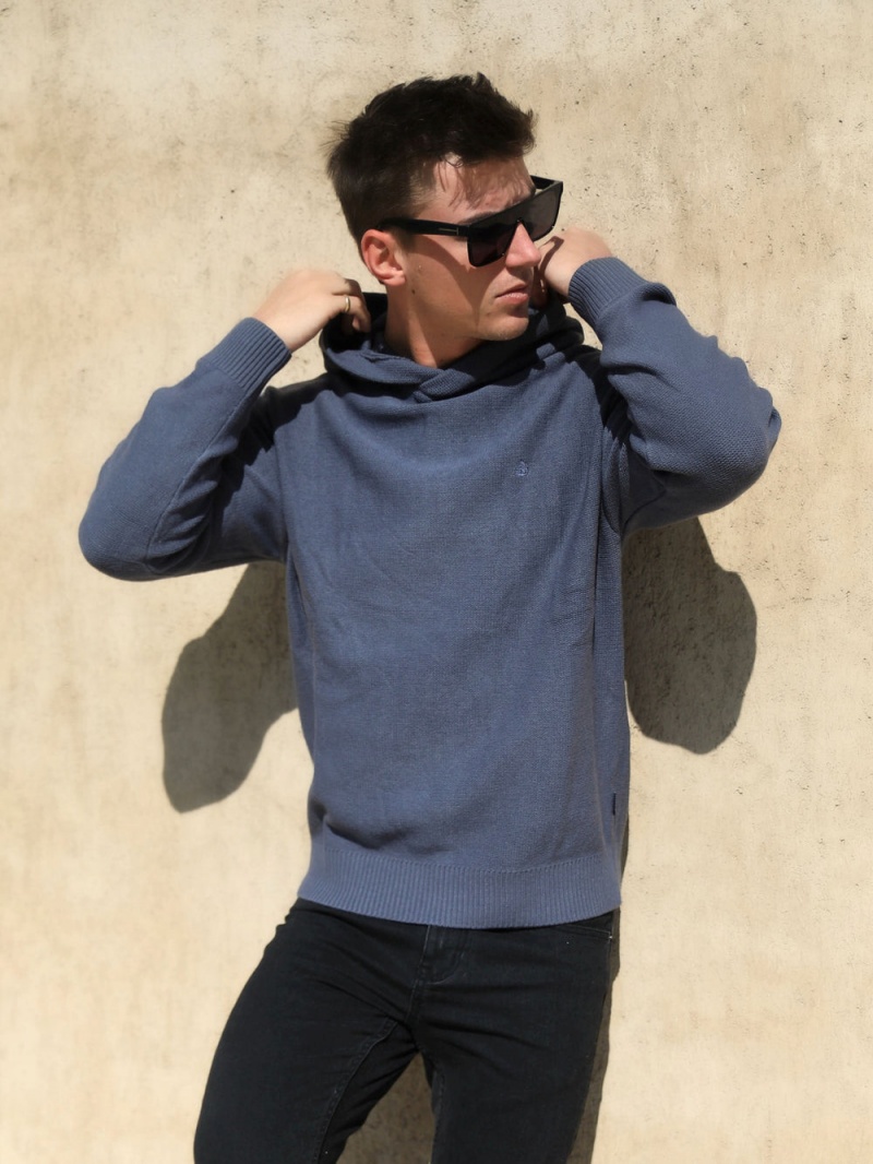 Blakely Huxley Knitted Hoodie Utility Blue | 906-RPAXQN