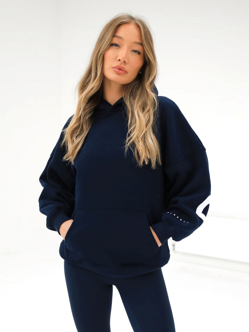 Blakely Isabel Oversized Hoodie Navy Blue | 042-KXDYMO