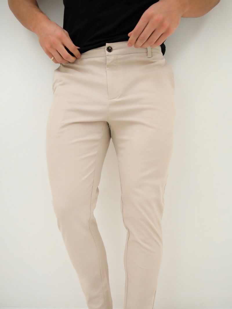 Blakely Kingsley Slim Fit Tailored Chinos Beige | 473-AXUVNG