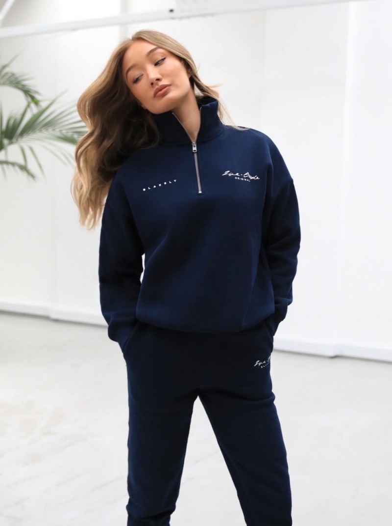 Blakely Life & Style 1/4 Zip Jumper Navy Blue | 584-WIASPF