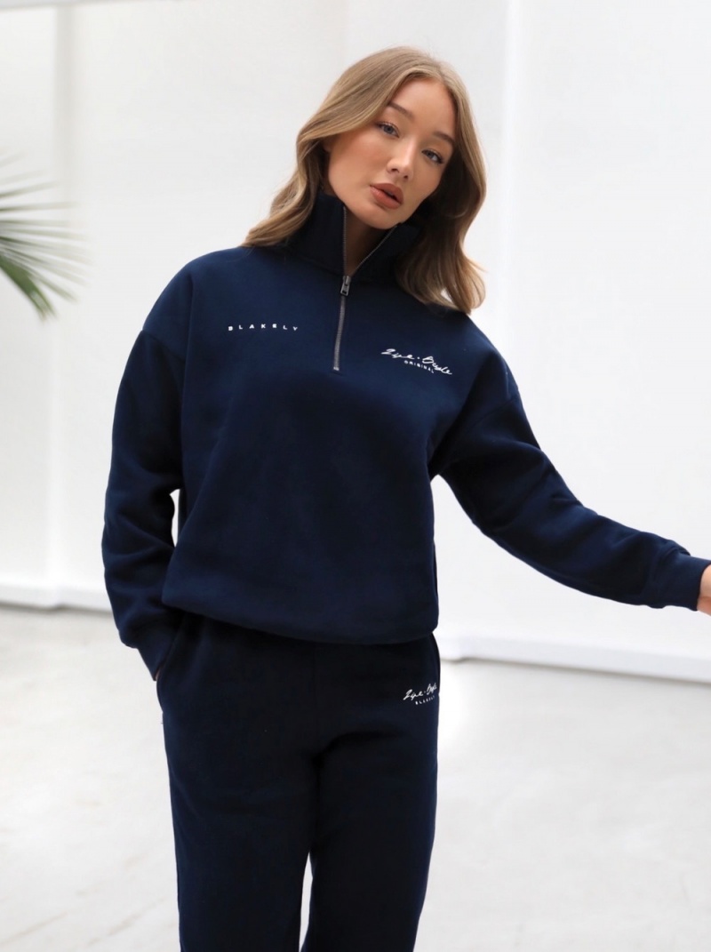 Blakely Life & Style 1/4 Zip Jumper Navy Blue | 584-WIASPF