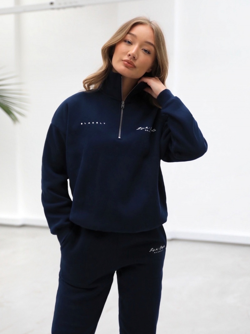 Blakely Life & Style 1/4 Zip Jumper Navy Blue | 584-WIASPF