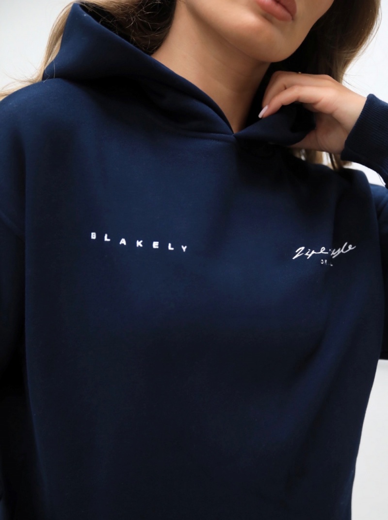 Blakely Life & Style Oversized Hoodie Navy Blue | 782-CAZVOG