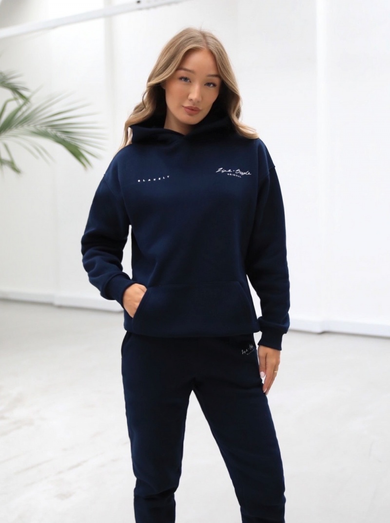 Blakely Life & Style Oversized Hoodie Navy Blue | 782-CAZVOG