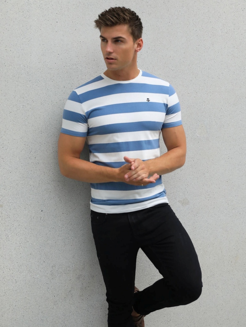 Blakely Loano Stripe T-Shirt Mid Blue | 605-GEDHNA