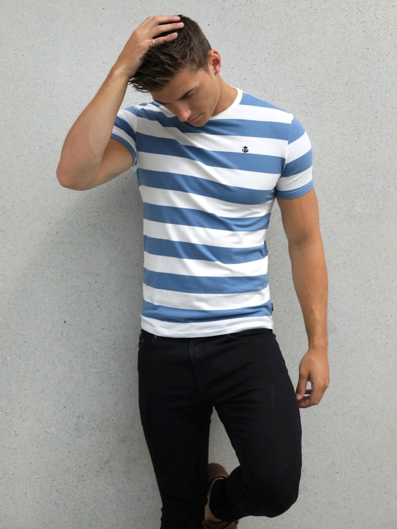 Blakely Loano Stripe T-Shirt Mid Blue | 605-GEDHNA