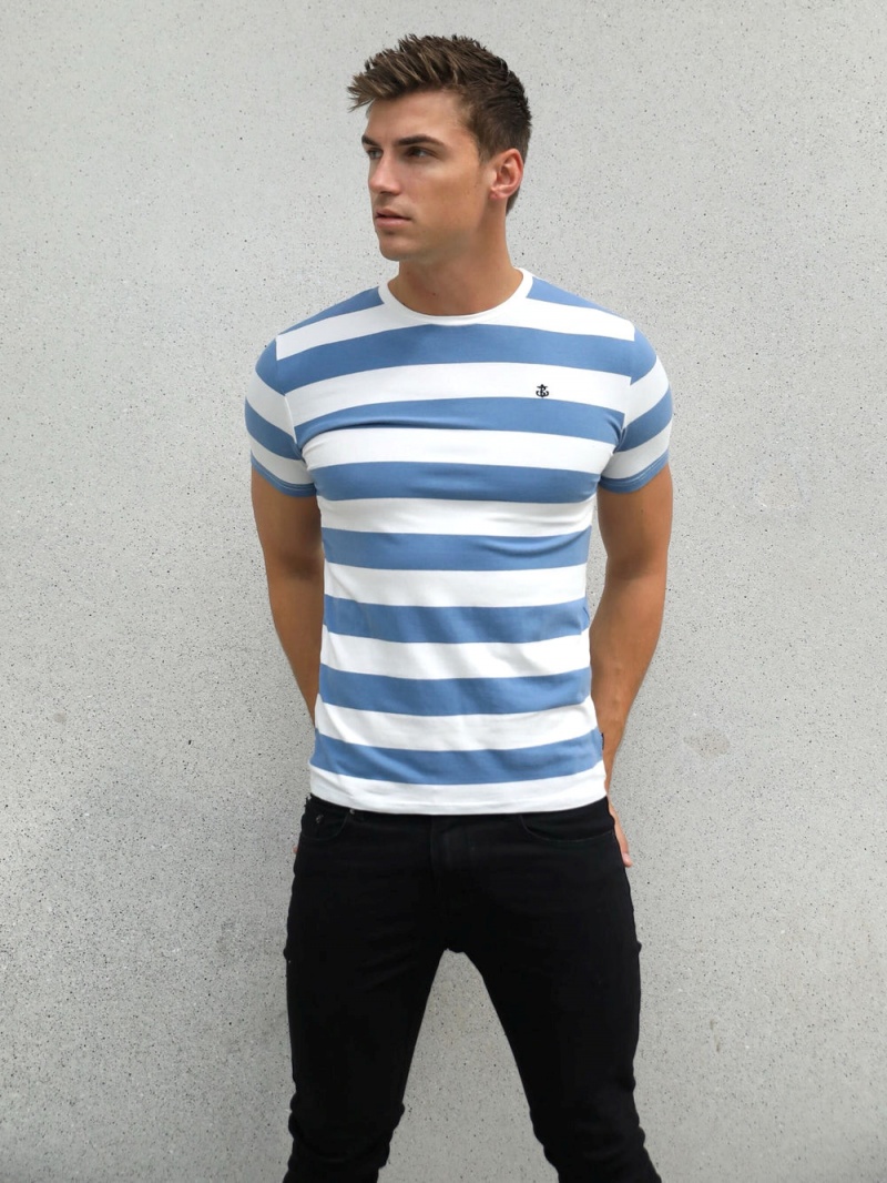 Blakely Loano Stripe T-Shirt Mid Blue | 605-GEDHNA