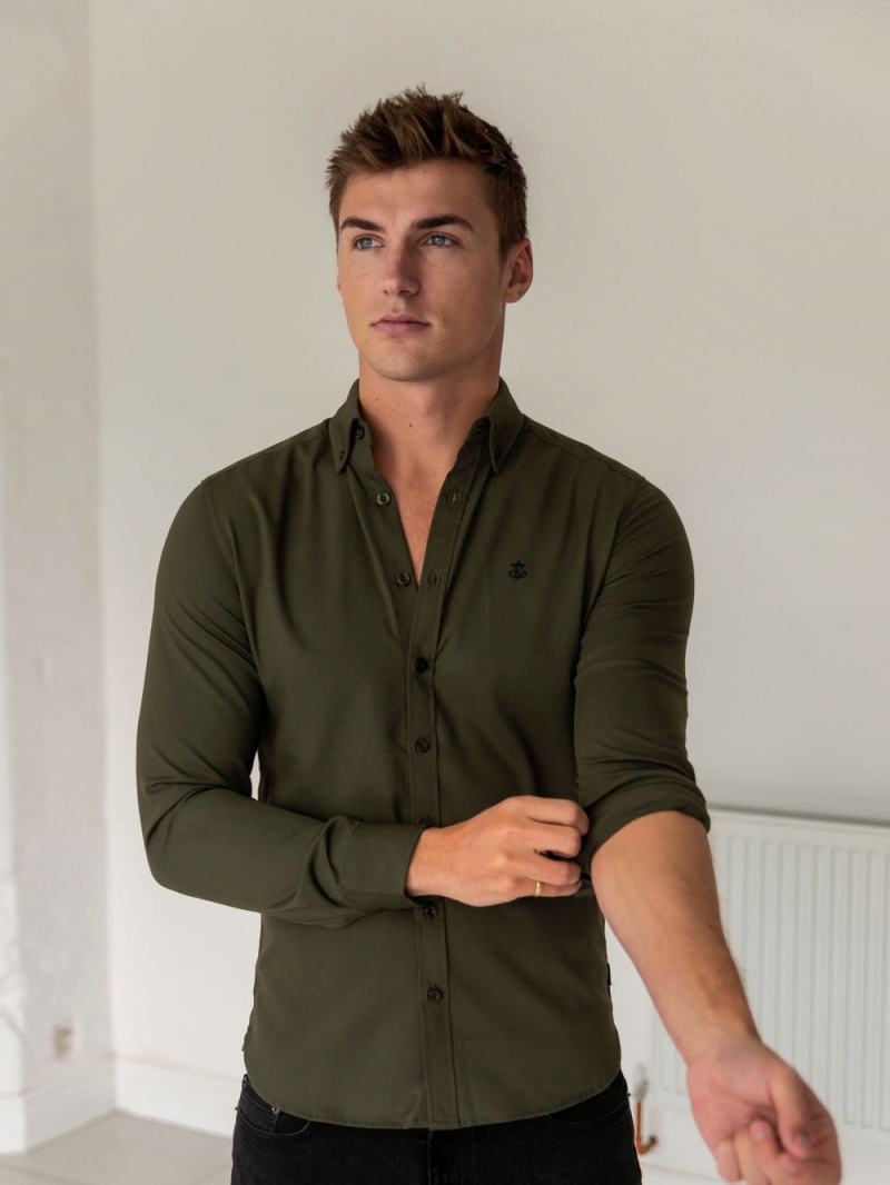 Blakely Loreto Fitted Stretch Shirt Khaki Green | 406-FJYWCG