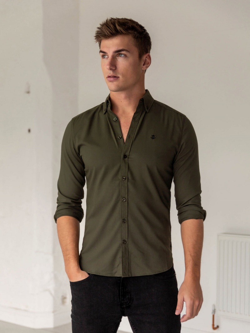 Blakely Loreto Fitted Stretch Shirt Khaki Green | 406-FJYWCG