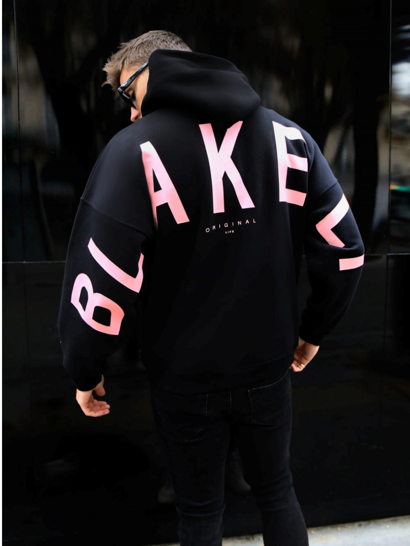 Blakely Members Idris Oversized Hoodie Black & Pink | 301-XAVGCJ