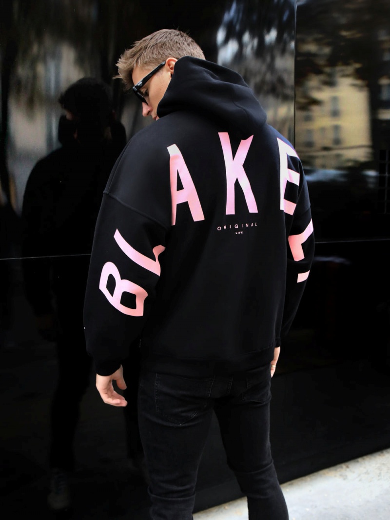 Blakely Members Idris Oversized Hoodie Black & Pink | 301-XAVGCJ