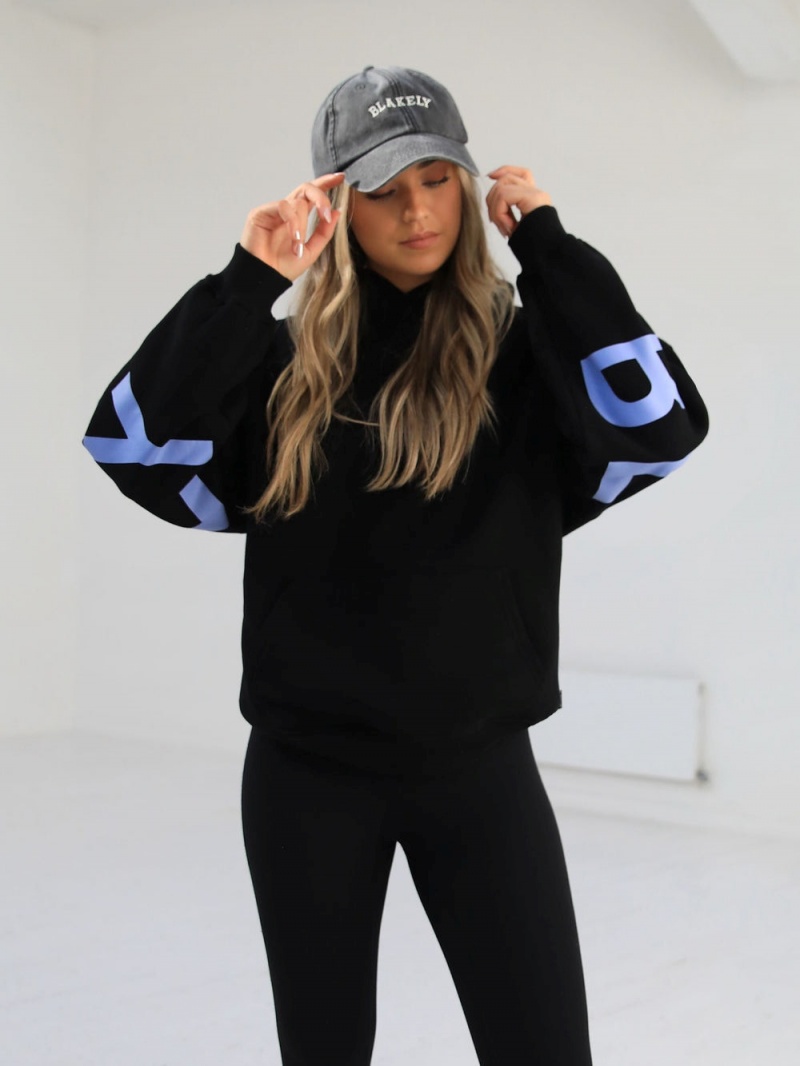 Blakely Members Isabel Oversized Hoodie Black & Blue | 752-NHTLQD