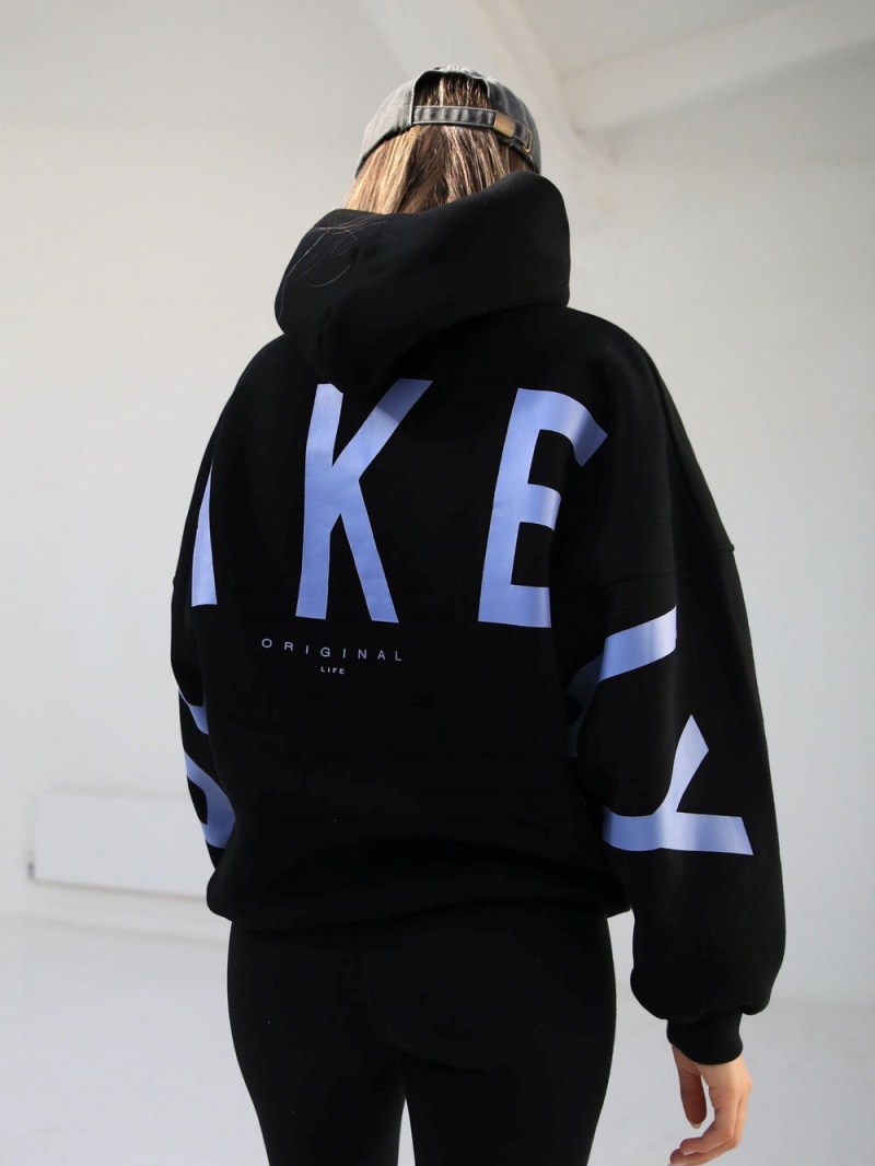 Blakely Members Isabel Oversized Hoodie Black & Blue | 752-NHTLQD