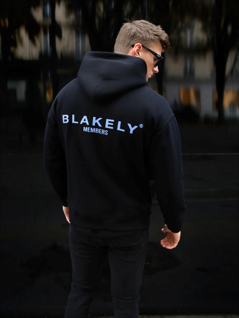 Blakely Members Relaxed Hoodie Black & Blue | 318-YQVMFZ