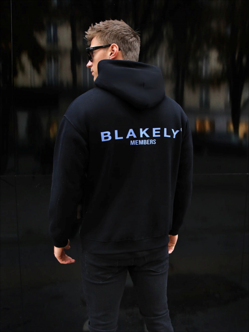 Blakely Members Relaxed Hoodie Black & Blue | 318-YQVMFZ