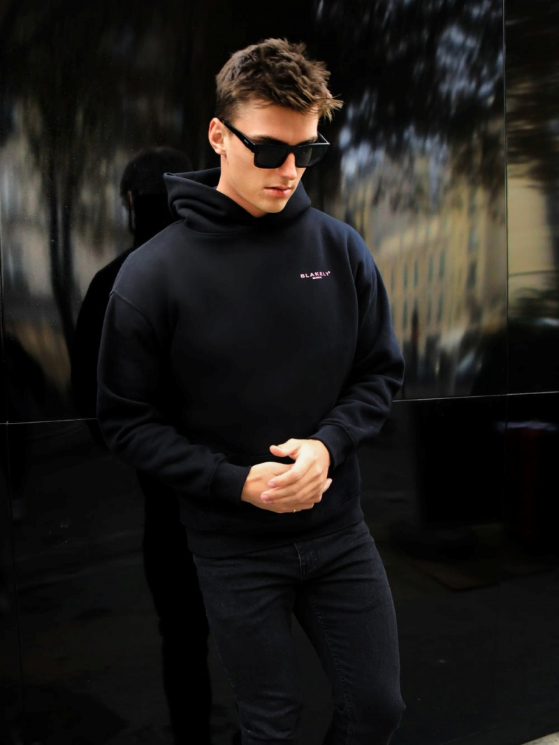 Blakely Members Relaxed Hoodie Black & Pink | 520-XUKLFN