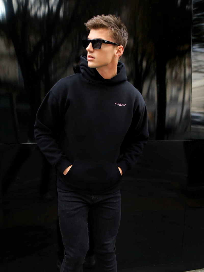 Blakely Members Relaxed Hoodie Black & Pink | 520-XUKLFN