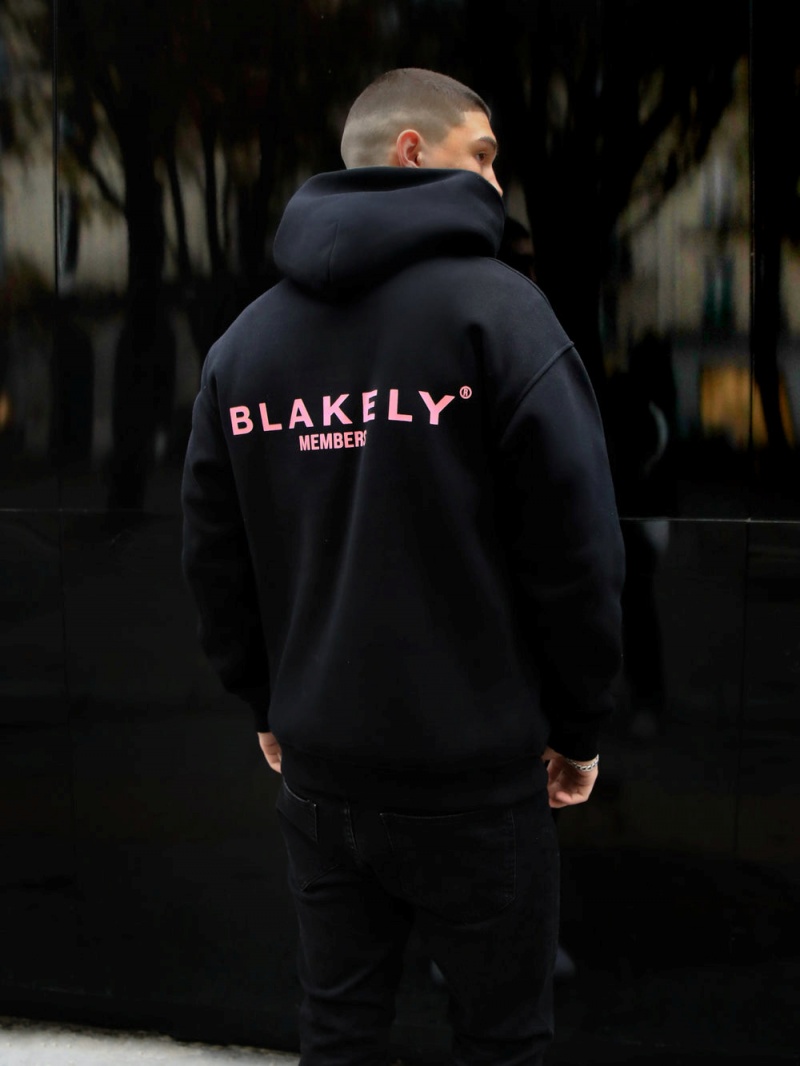 Blakely Members Relaxed Hoodie Black & Pink | 520-XUKLFN