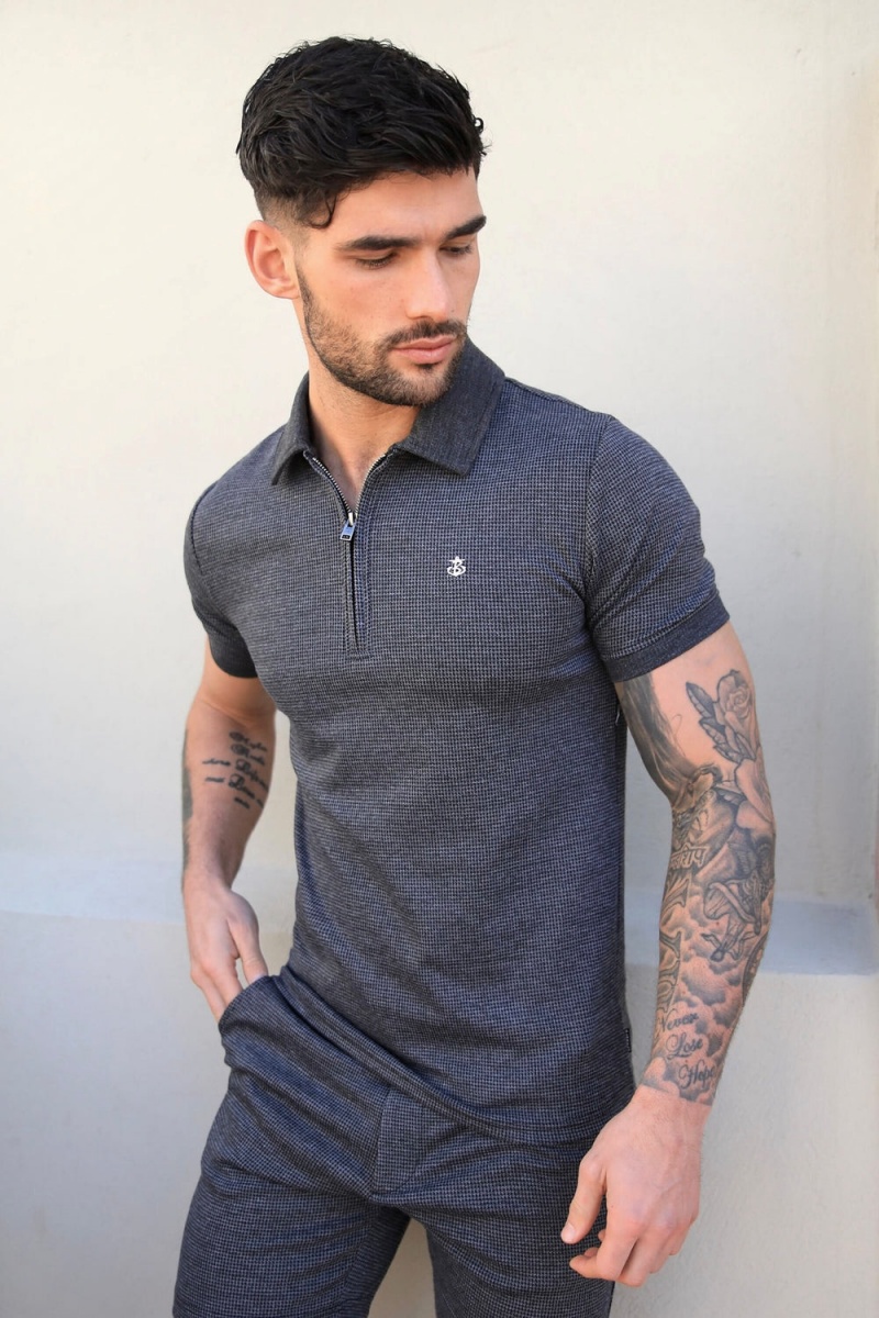 Blakely Midar Check Polo Shirt Dark Grey | 286-MAPGZD