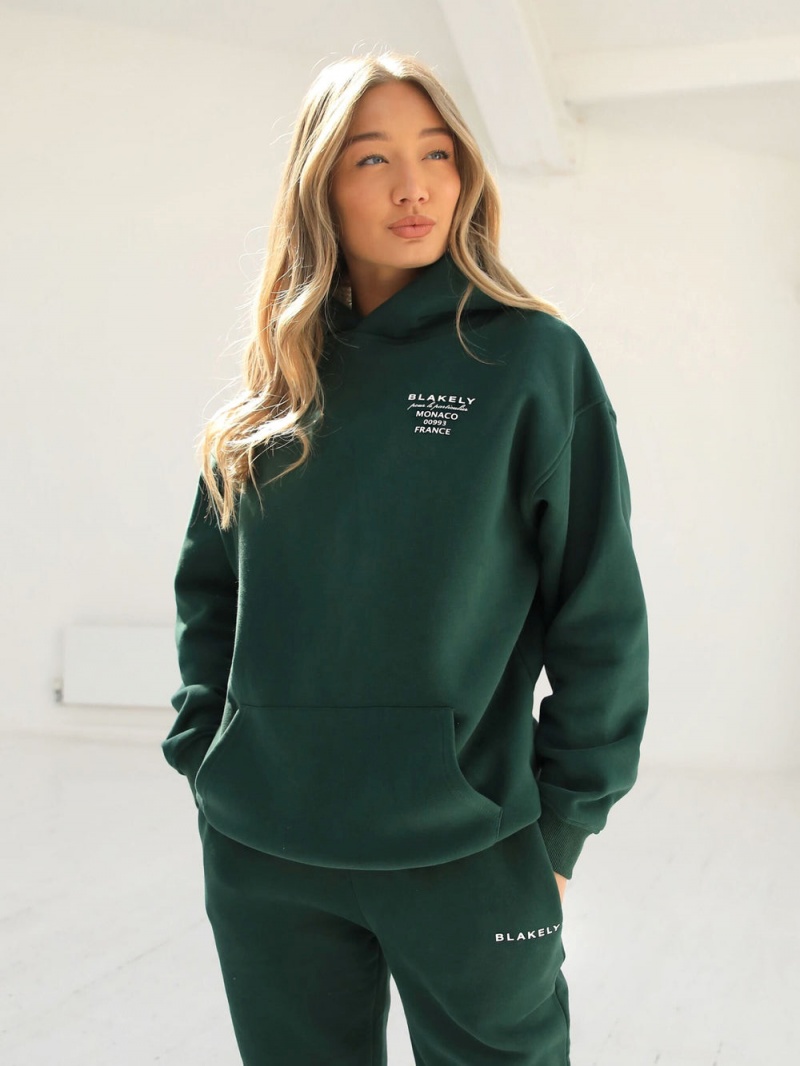 Blakely Monaco Women's Relaxed Hoodie Dark Green | 017-QMUYGT