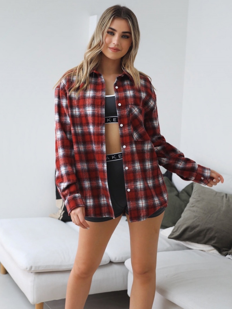 Blakely Montreal Oversized Plaid Shirt Red | 861-ZEIBDJ