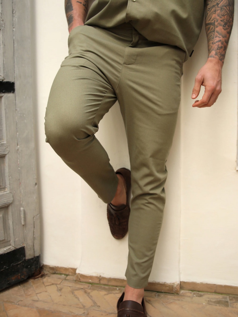 Blakely Nador Linen-Blend Trousers Khaki | 084-TLFNZE