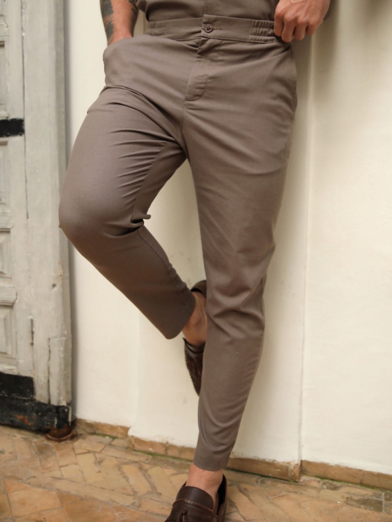 Blakely Nador Linen-Blend Trousers Mocha Brown | 672-MZXPDK