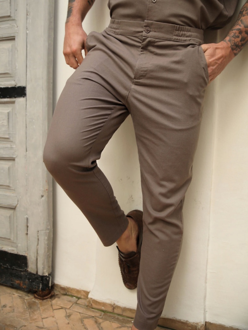 Blakely Nador Linen-Blend Trousers Mocha Brown | 672-MZXPDK