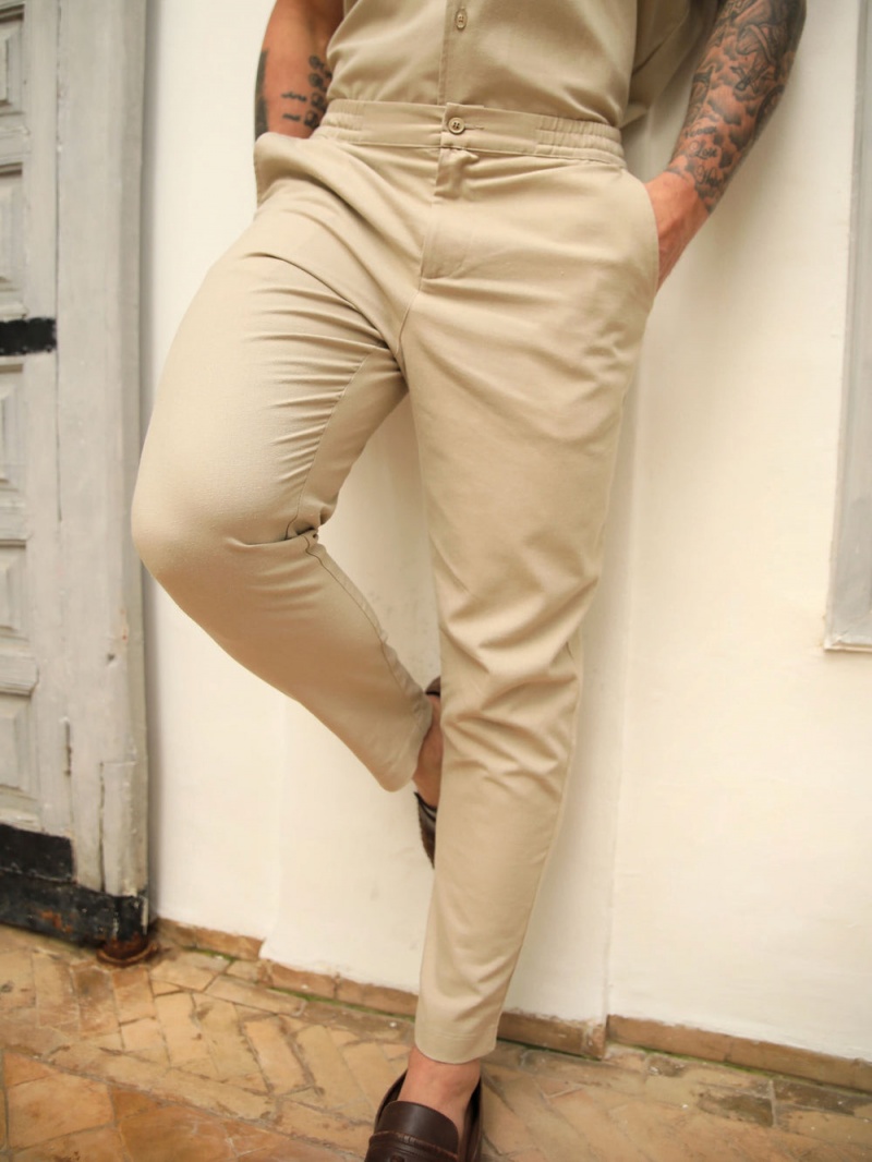 Blakely Nador Linen-Blend Trousers Tan | 872-ZMOXDT