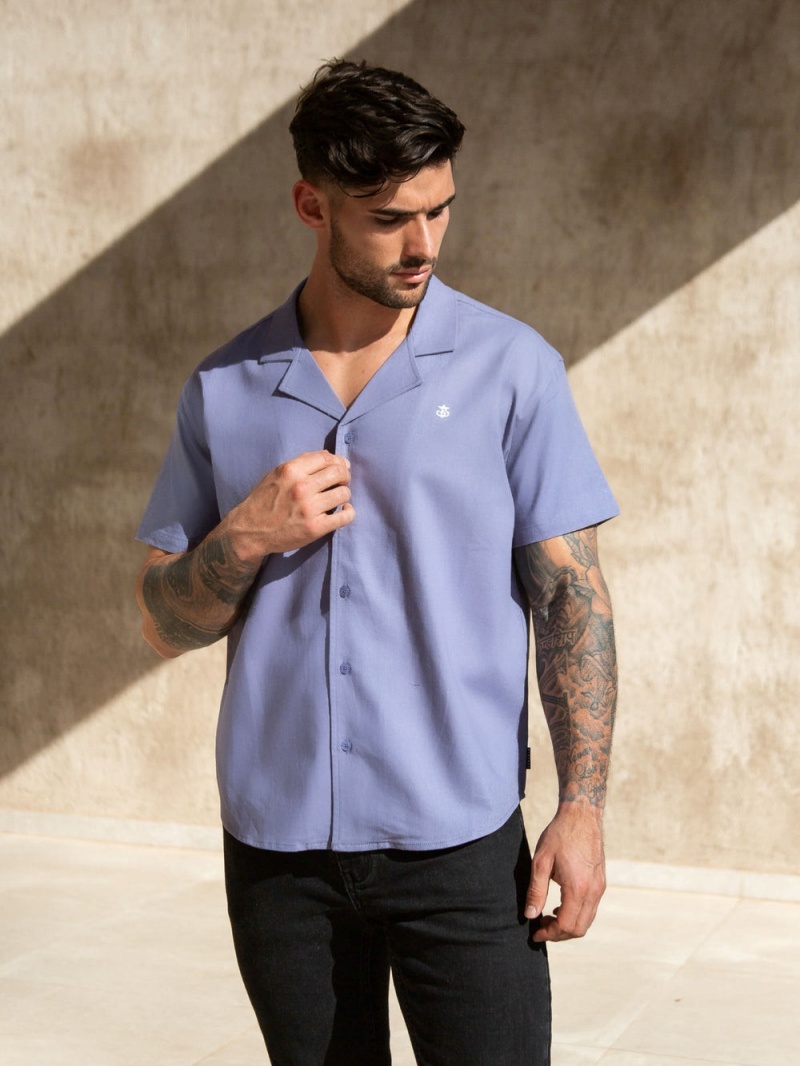 Blakely Nador Open Collared Shirt Blue | 268-TYZWHV