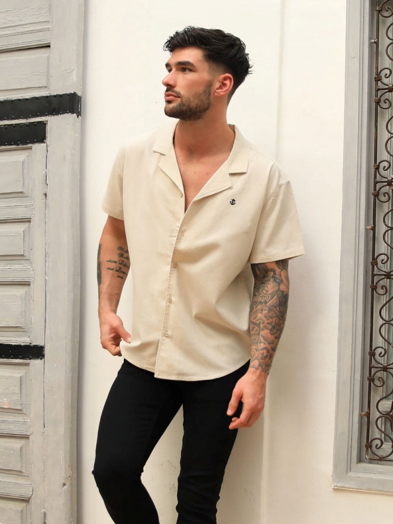 Blakely Nador Open Collared Shirt Sand | 041-QKYORV