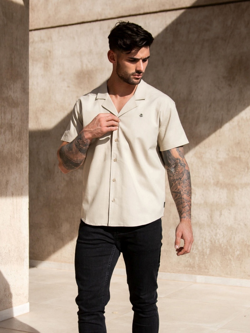 Blakely Nador Open Collared Shirt Sand | 041-QKYORV