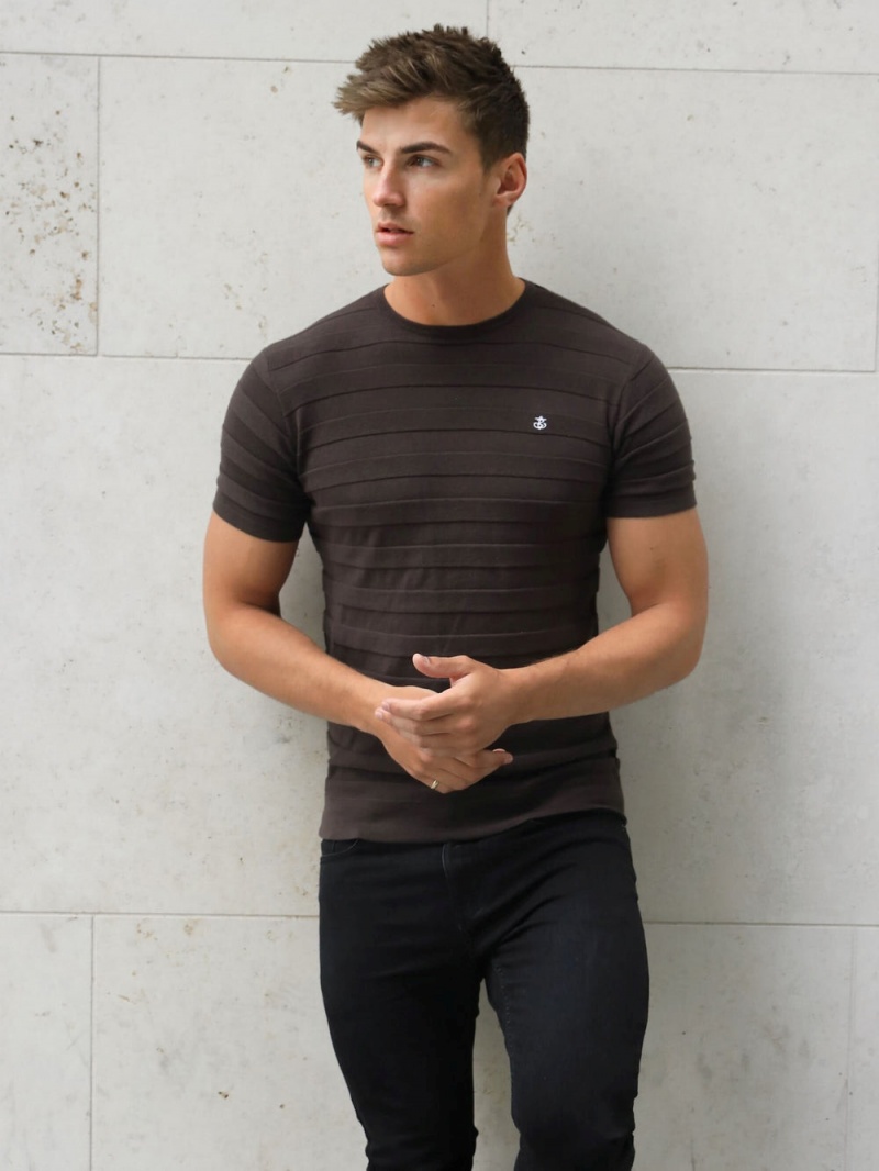 Blakely Raphello Stripe T-Shirt Brown | 078-VLECBS