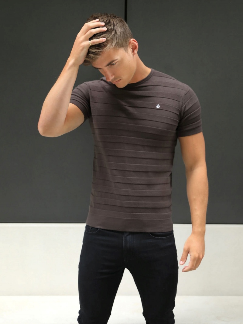 Blakely Raphello Stripe T-Shirt Brown | 078-VLECBS