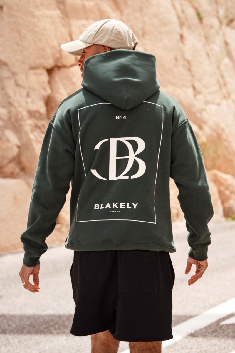 Blakely Riviera Initial Relaxed Hoodie Dark Green | 238-JOXADL