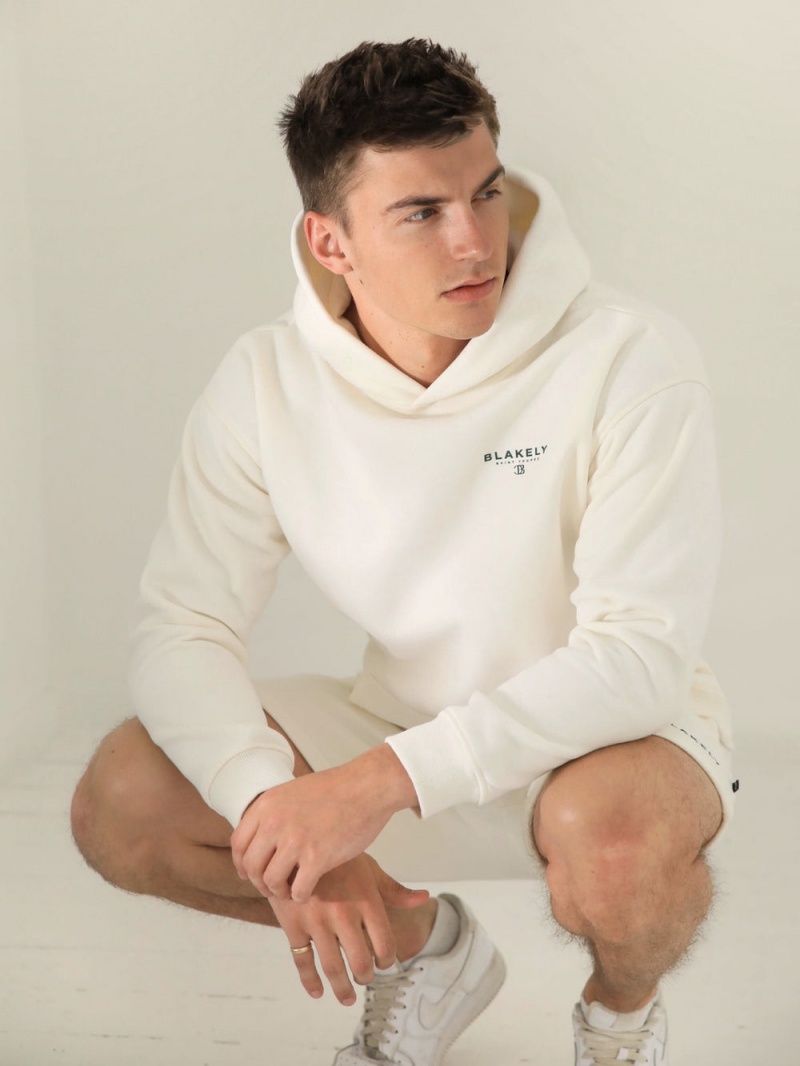 Blakely Riviera Initial Relaxed Hoodie Ivory | 953-IMKUSW