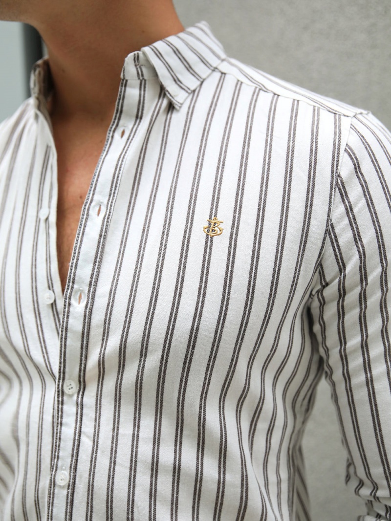 Blakely Savona Stripe Shirt Brown | 184-AQPXBZ