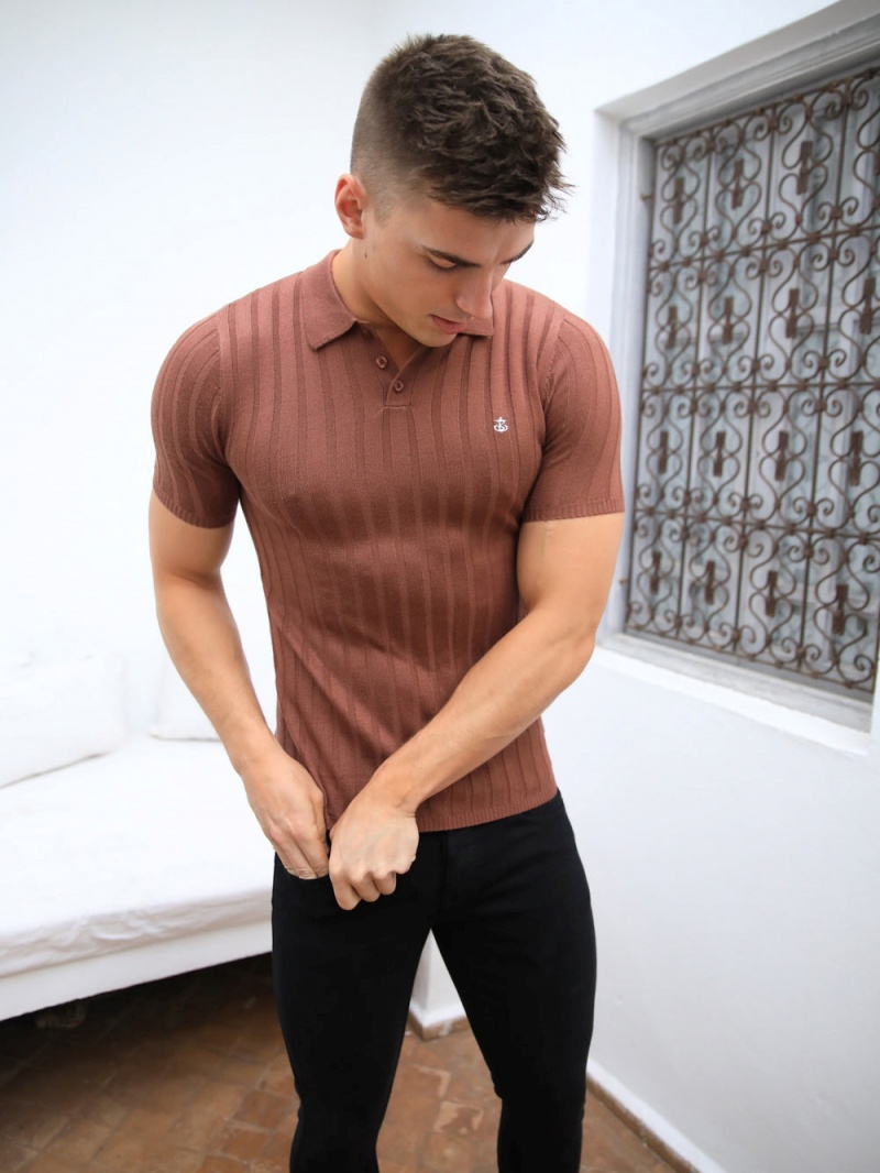 Blakely Sidi Textured Stripe Polo Brown | 518-RGMFKO