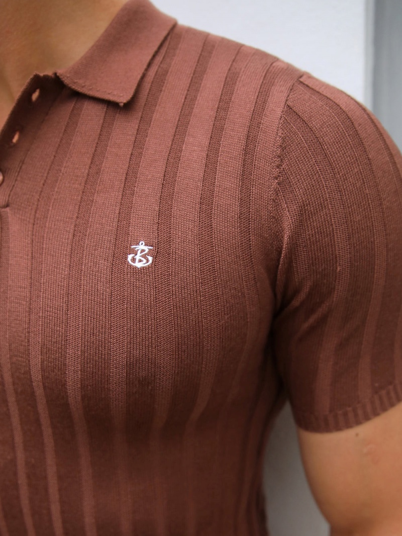 Blakely Sidi Textured Stripe Polo Brown | 518-RGMFKO