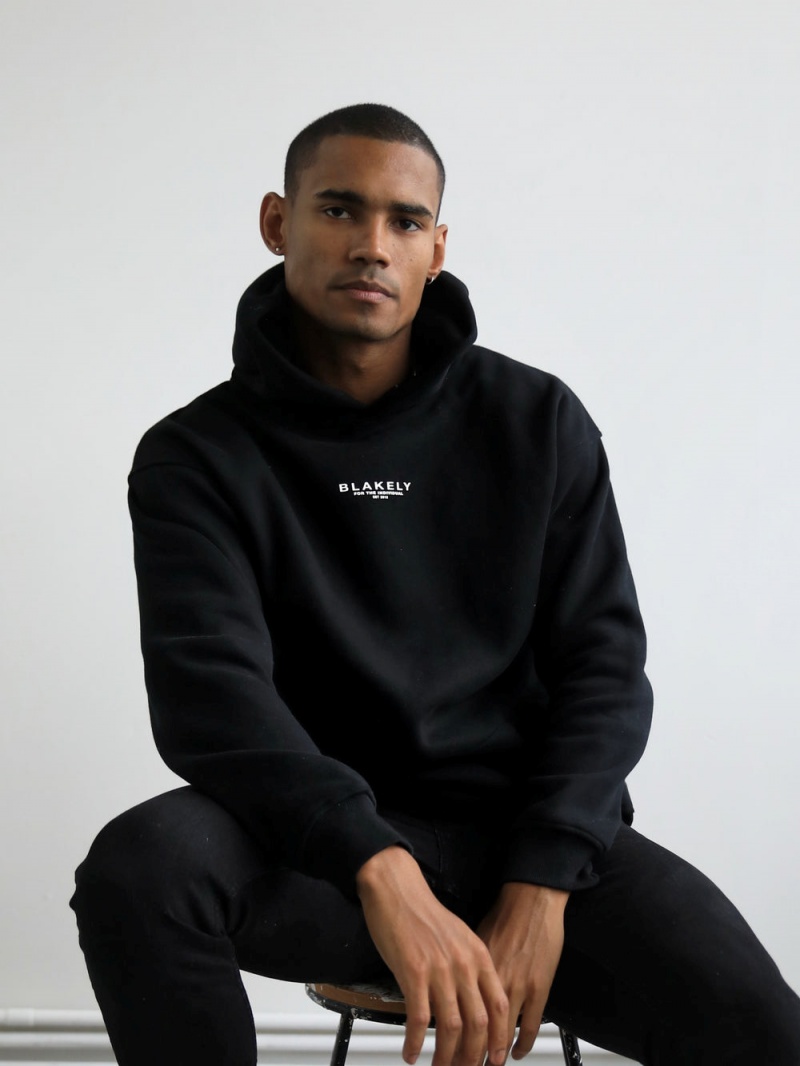 Blakely Statement Relaxed Hoodie Black | 302-MWAXJI