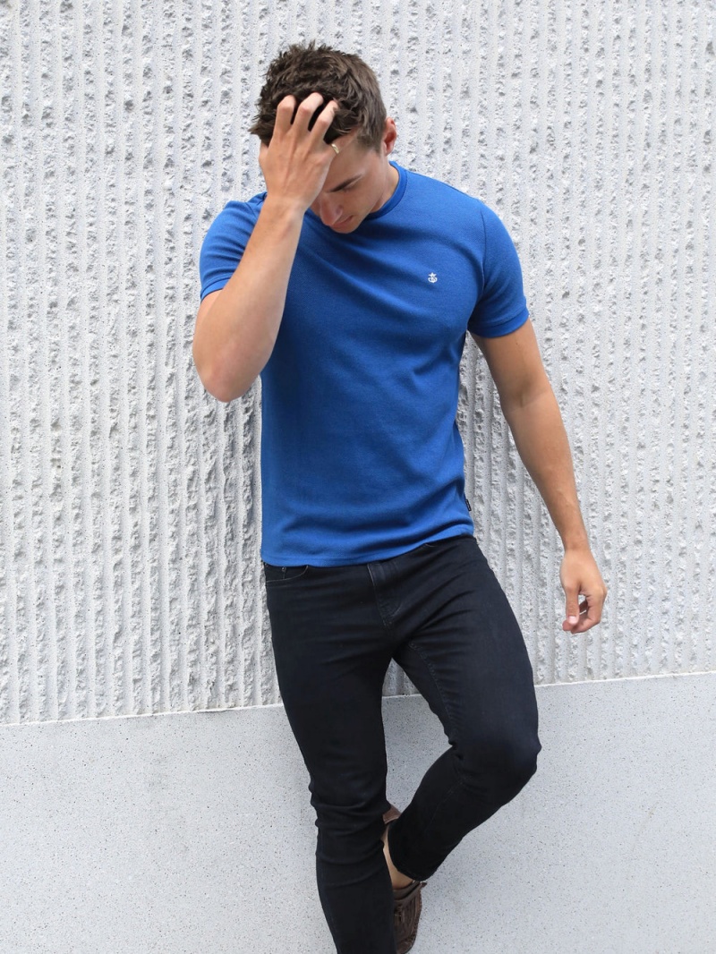 Blakely Toulon Textured T-Shirt Blue | 987-OVFAYT