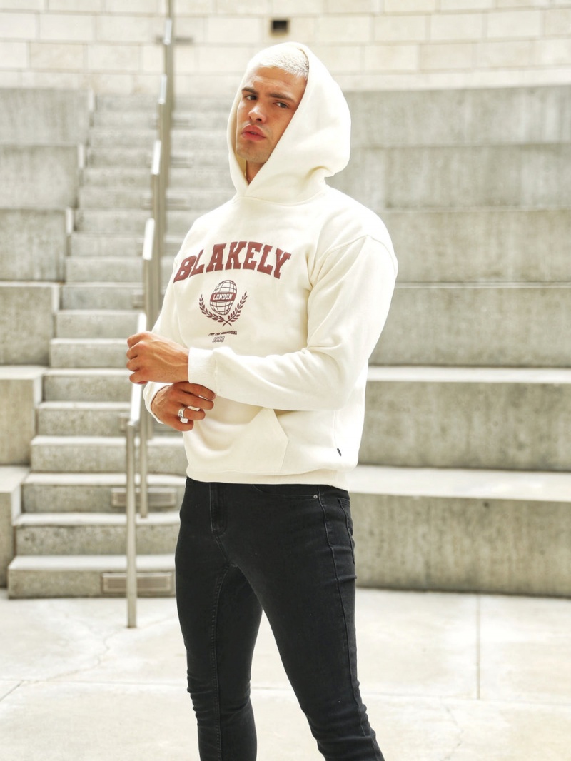 Blakely Varsity Relaxed Hoodie Off White | 850-FMNKDT