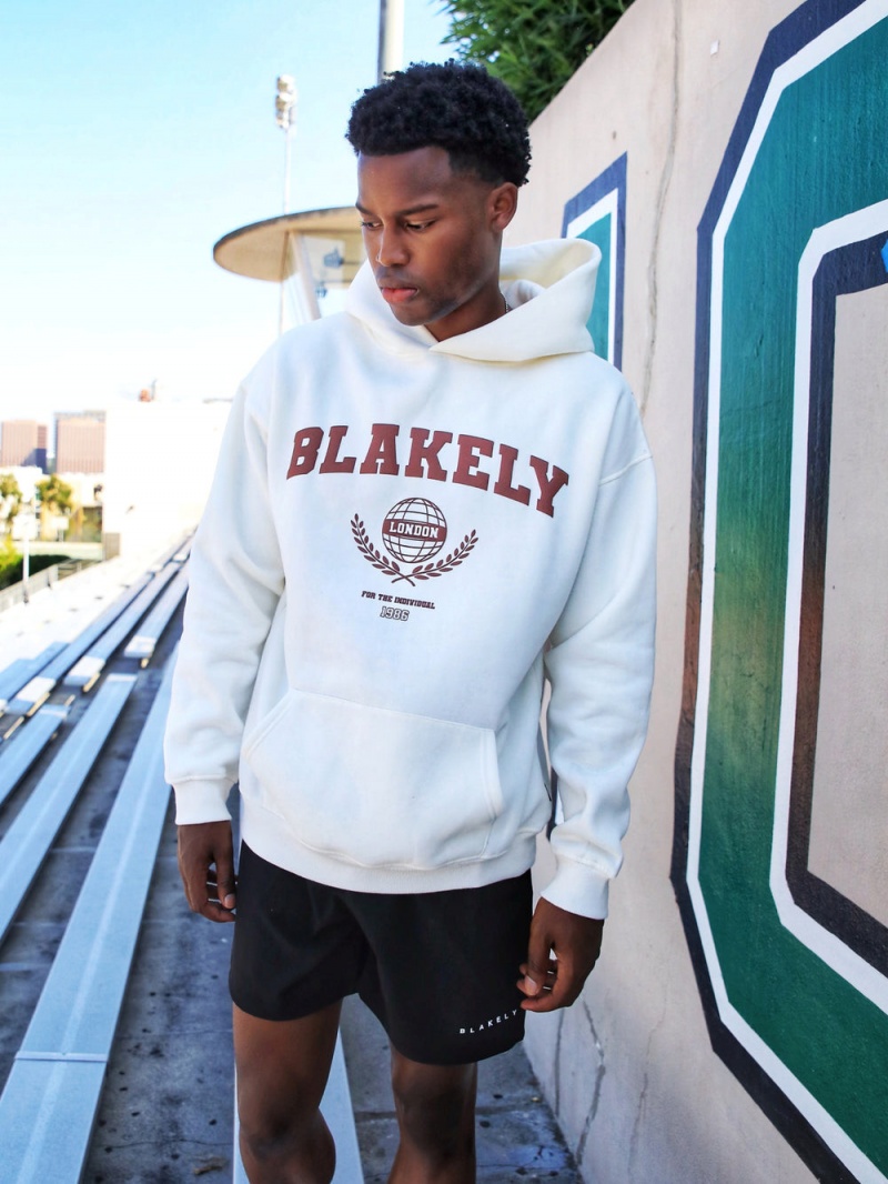 Blakely Varsity Relaxed Hoodie Off White | 850-FMNKDT