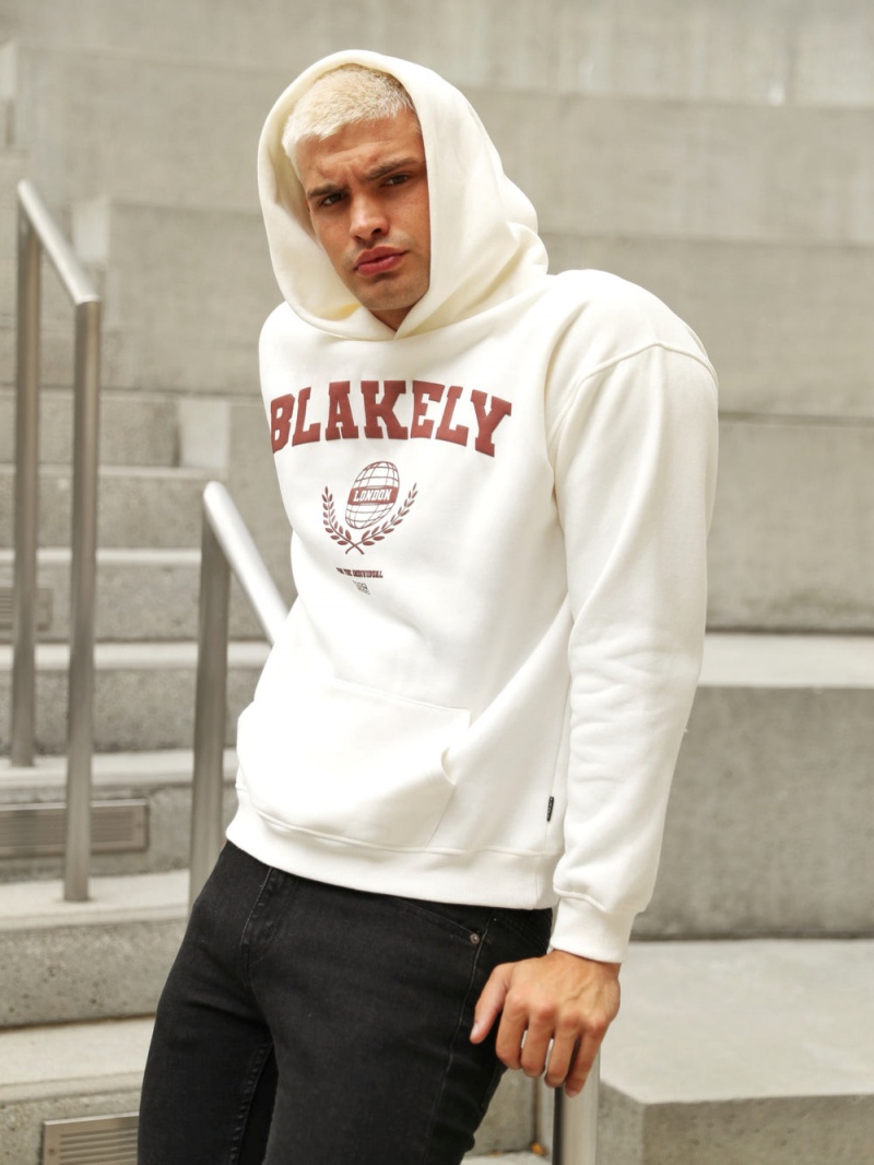 Blakely Varsity Relaxed Hoodie Off White | 850-FMNKDT