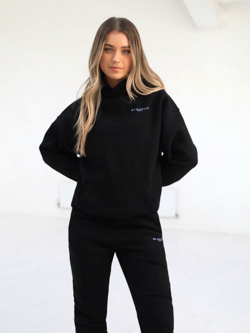 Blakely Women's Members Relaxed Hoodie Black & Blue | 256-JKNEUL