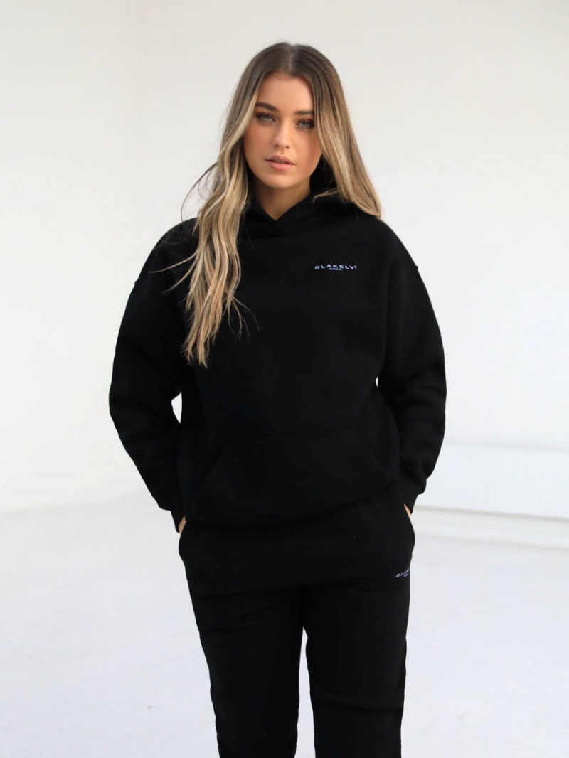 Blakely Women's Members Relaxed Hoodie Black & Blue | 256-JKNEUL