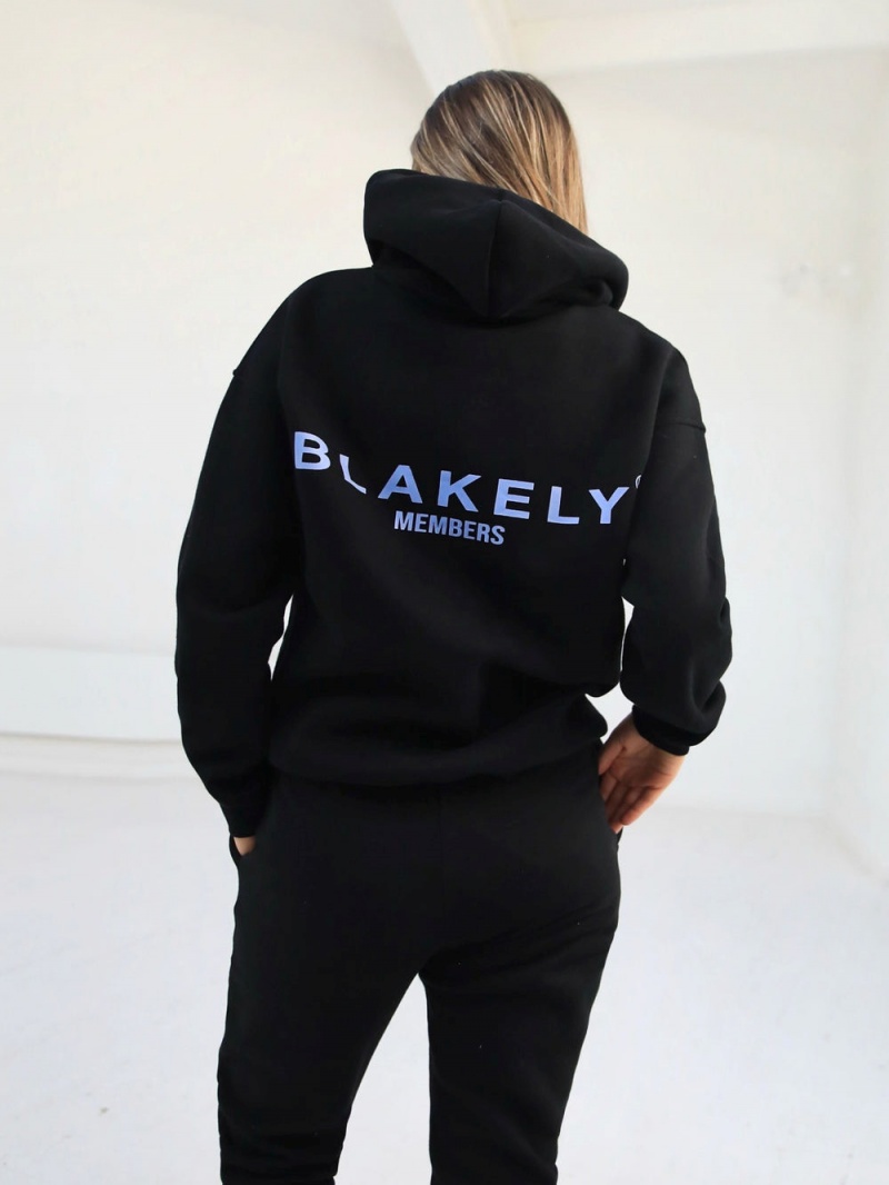 Blakely Women\'s Members Relaxed Hoodie Black & Blue | 256-JKNEUL