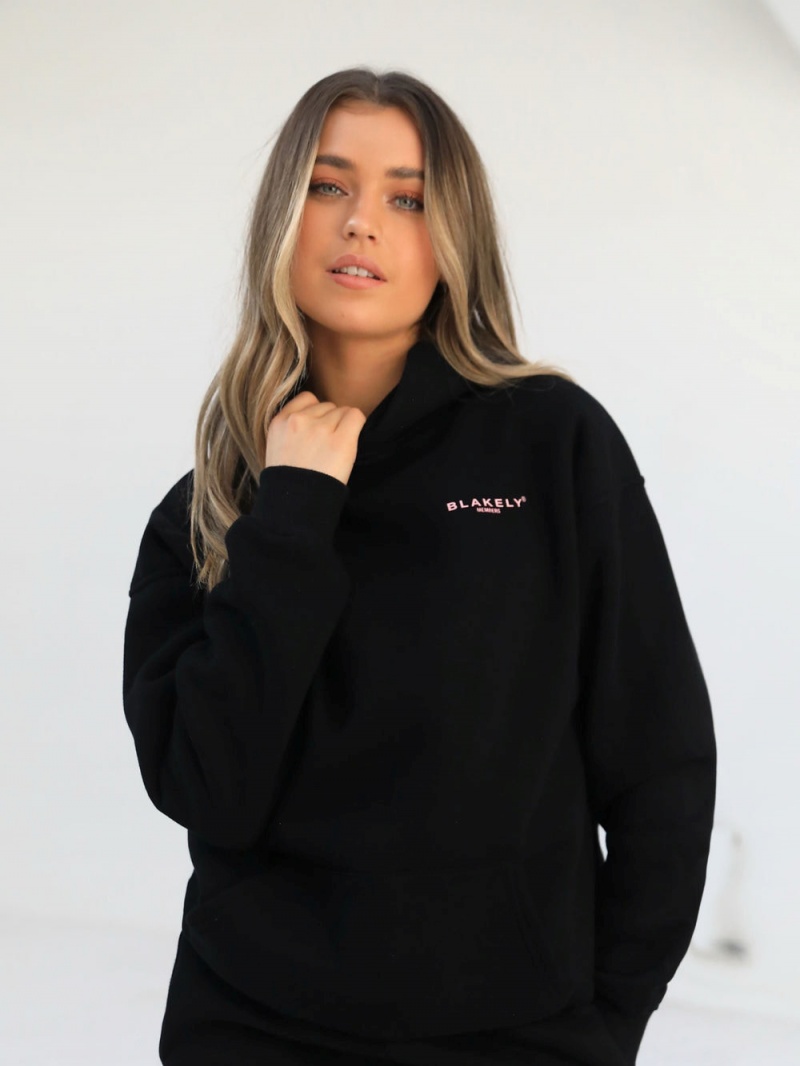 Blakely Women's Members Relaxed Hoodie Black & Pink | 592-MBRWIT