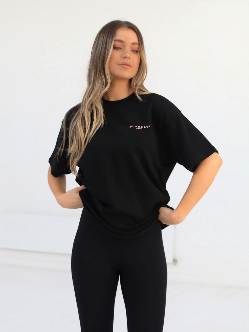 Blakely Womens Members Relaxed T-Shirt Black & Pink | 430-WZXFNY