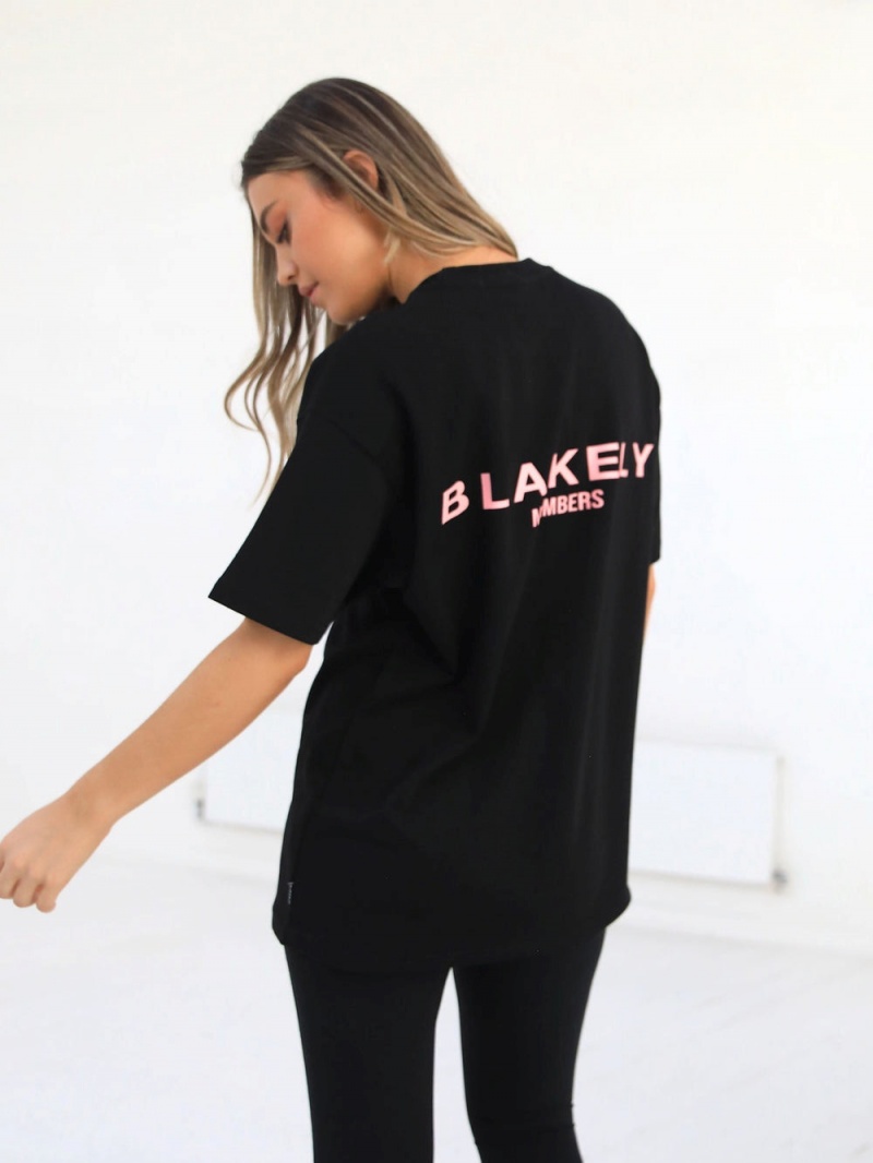 Blakely Womens Members Relaxed T-Shirt Black & Pink | 430-WZXFNY